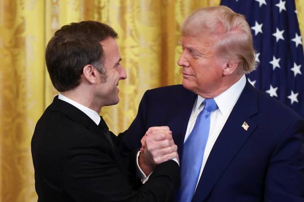 U.S. President Donald Trump and French President Emmanuel Macron hold a press conference, in Washington