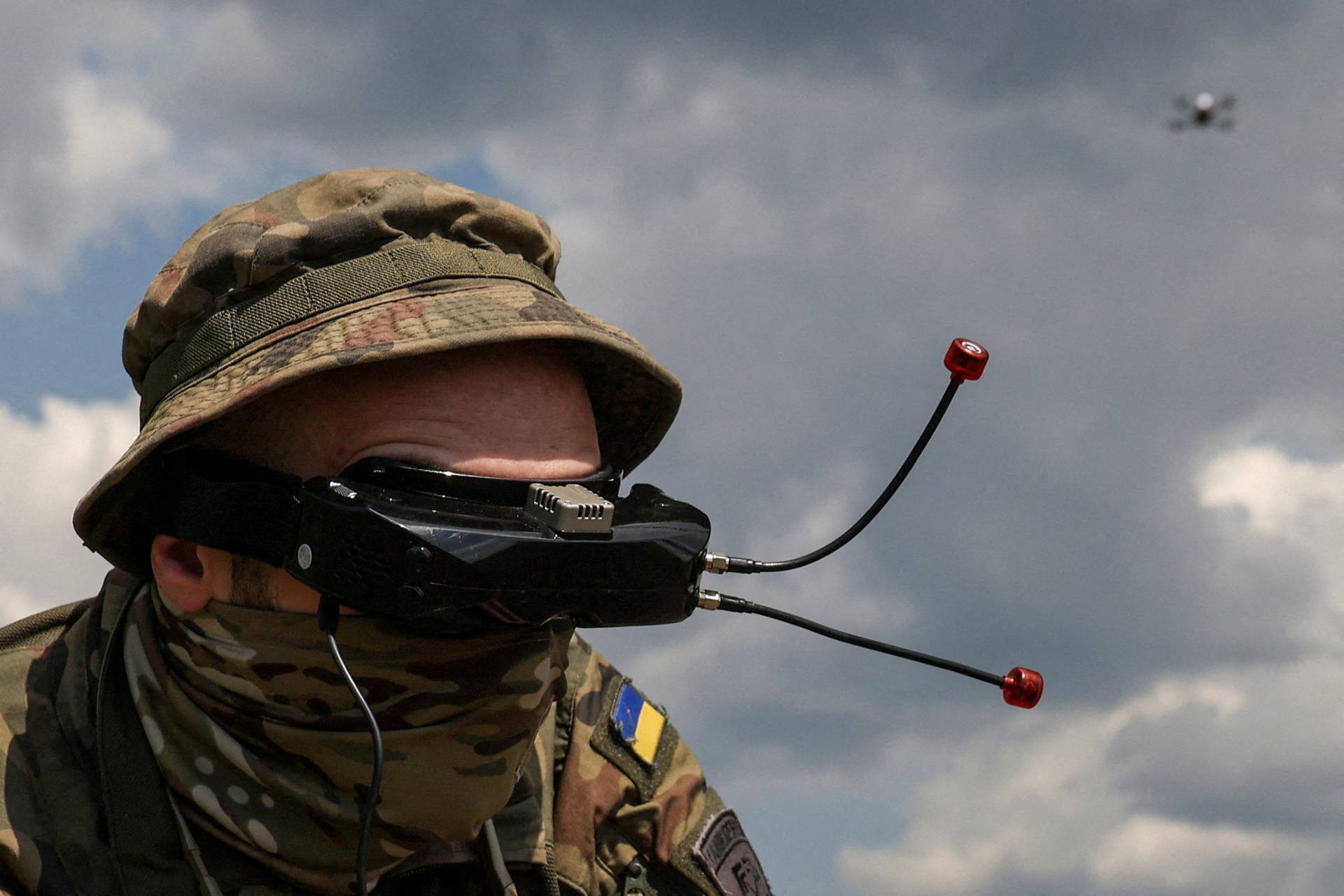 FILE PHOTO: Ukrainian marine attends a FPV-drone flying training in Dnipropetrovsk region