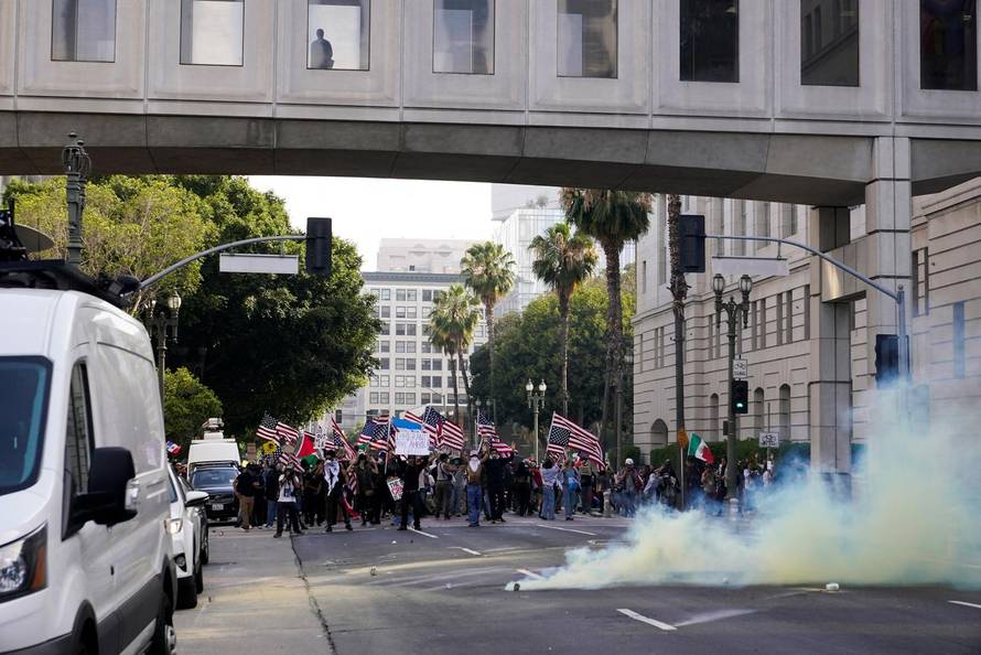 Protest against federal immigration sweeps, in Los Angeles