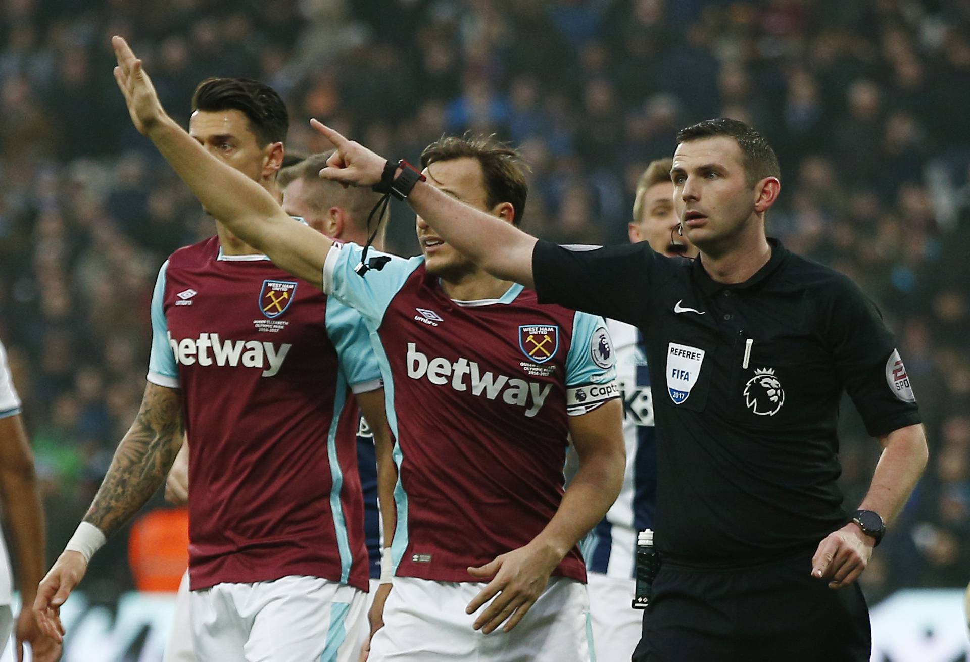 Referee Michael Michael Oliver after West Ham United's Sofiane Feghouli scores a disallowed goal