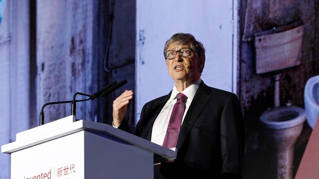 Microsoft founder Bill Gates speaks during the opening ceremony of the Reinvented Toilet Expo showcasing sewerless sanitation technology in Beijing