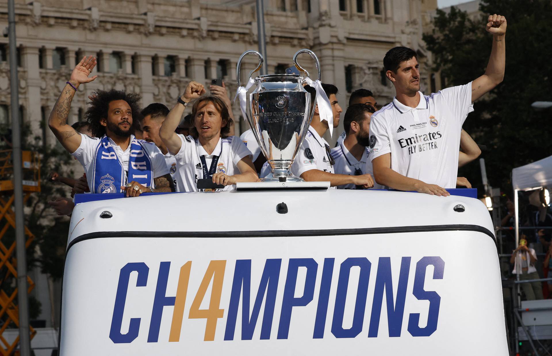 Real Madrid celebrate winning the Champions League Final with an open top bus parade