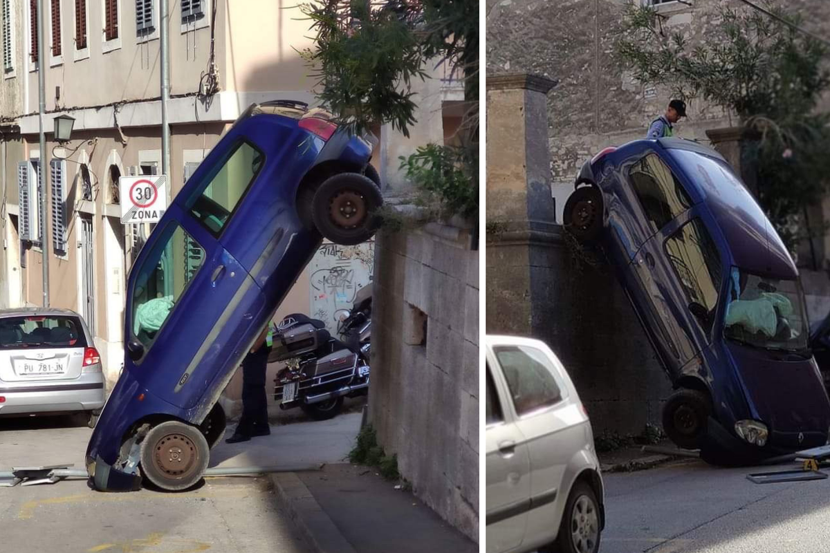 Bizarna nesreća u Puli: Sletio je s autom s dva metra visine