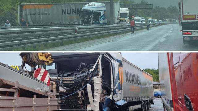 Blokirali promet na autocesti kod Vrbovskog. U sudaru dva kamiona dvoje ozlijeđenih