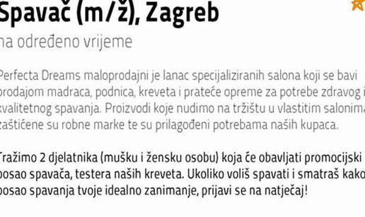 Posao iz snova: Traže se spavači na određeno vrijeme