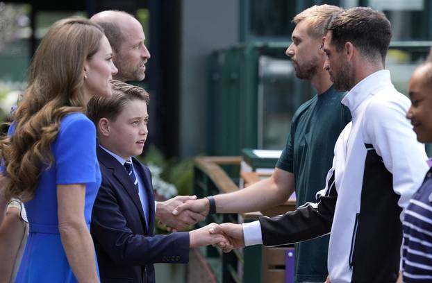 Britain's Prince William and Princess Catherine attend the Wimbledon Tennis Men's finals