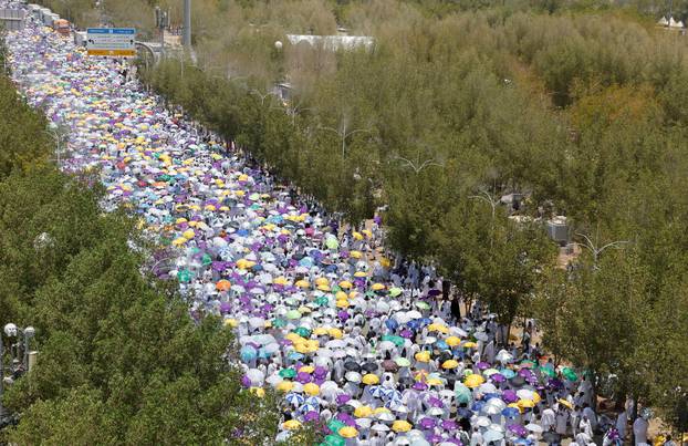 Muslim pilgrims gather on the plain of Arafat during the annual haj pilgrimage, outside the holy city of Mecca