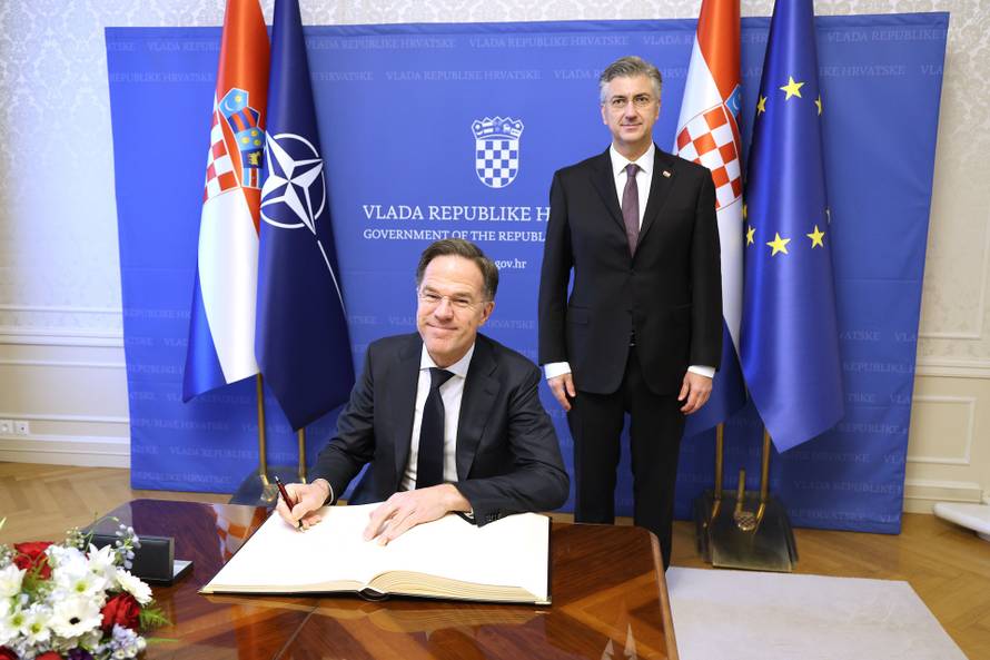 Zagreb: Plenković u Banskim dvorima primio glavnog tajnika NATO-a Marka Ruttea