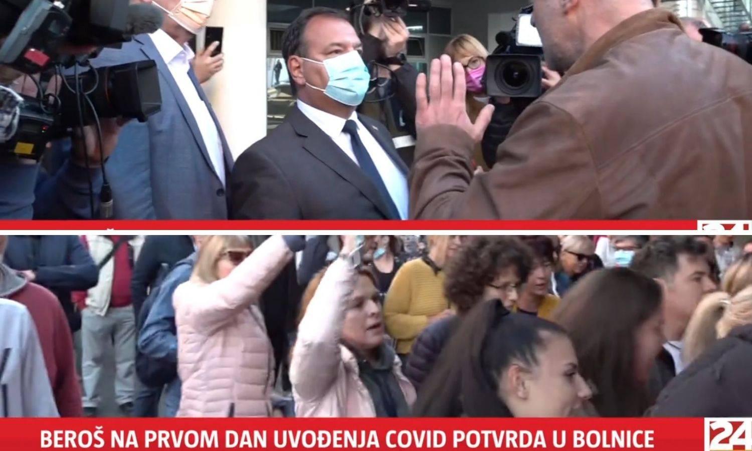 VIDEO Na Rebru upali u bolnicu, pozvana i policija. Na prosvjedu bio i svećenik, vikali su 'izdaja'