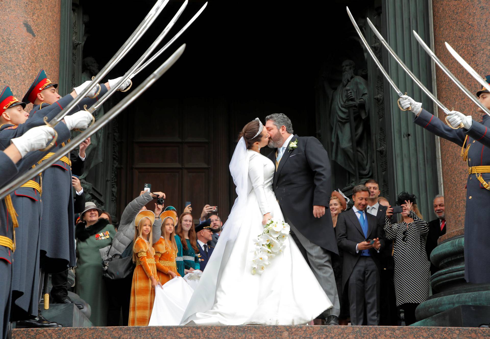 The wedding ceremony of Grand Duke George Mikhailovich Romanov and Victoria Romanovna Bettarini in Saint Petersburg