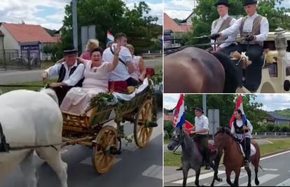 VIDEO Putovali su konjskim zapregama na svadbu: 'Pa kako drugačije nego po slavonski'