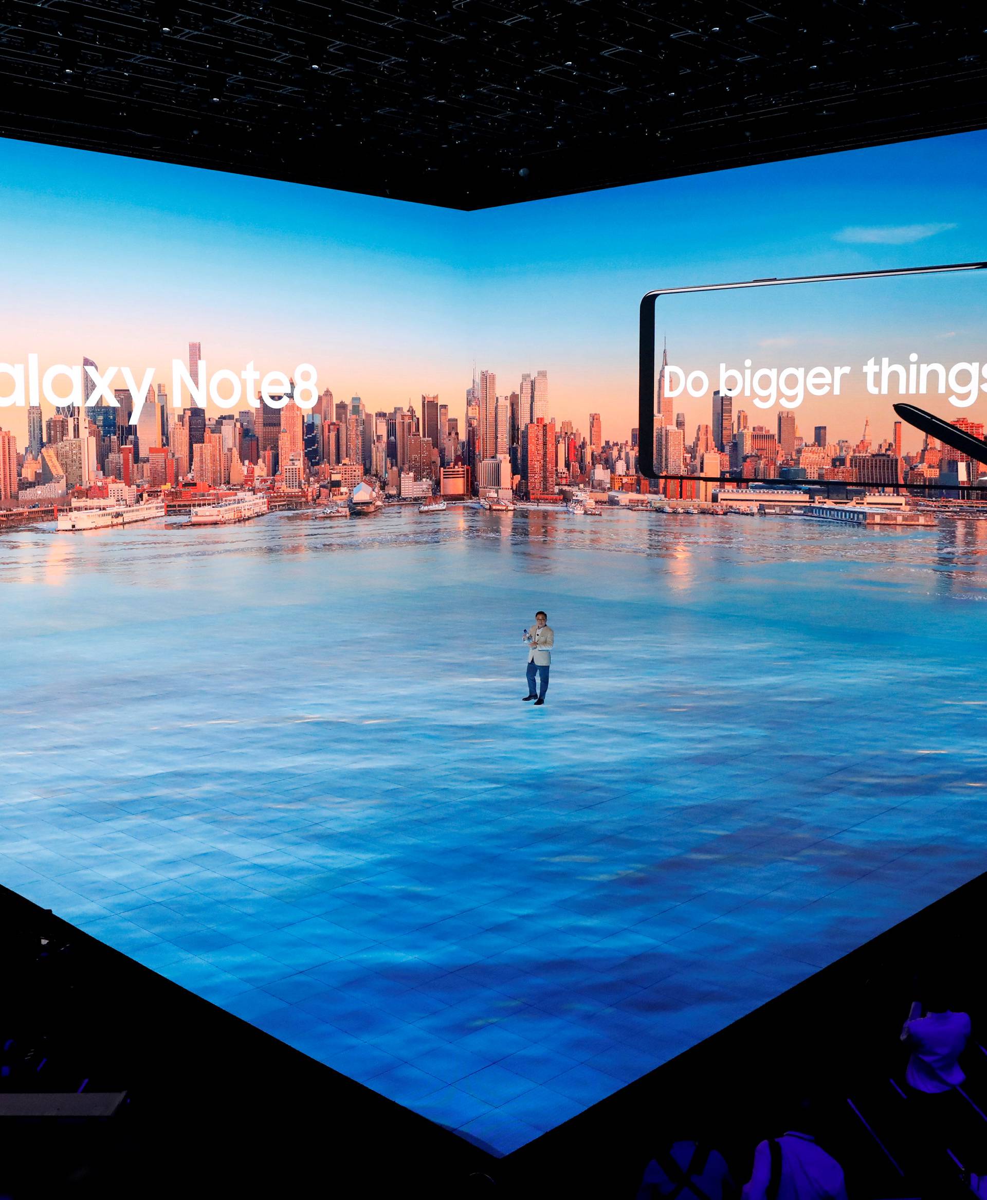 Koh Dong-jin, president of Samsung Electronics' Mobile Communications introduces the Galaxy Note 8 smartphone during a launch event in New York City