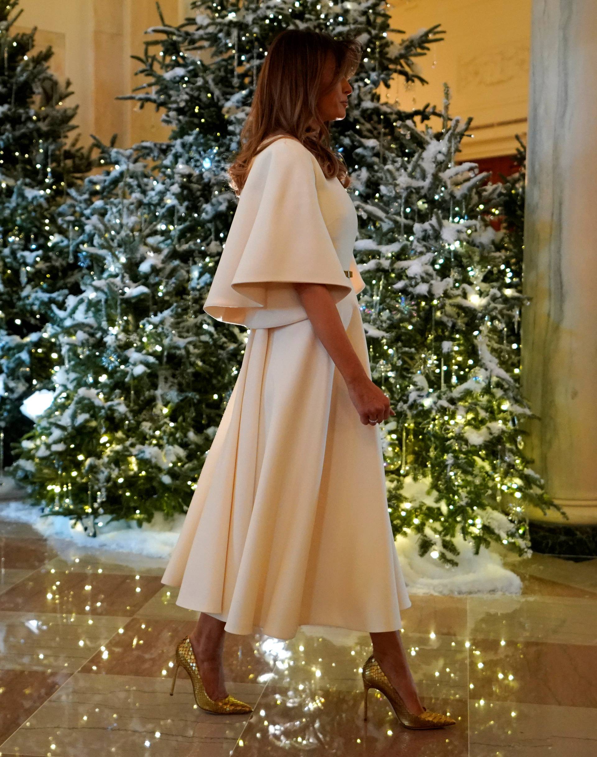 Trump greets schoolchildren as she tours the holiday decorations at White House in Washington