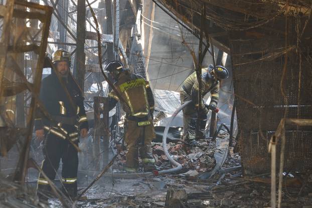 Hypermarket destroyed by fire following drone strike in Donetsk