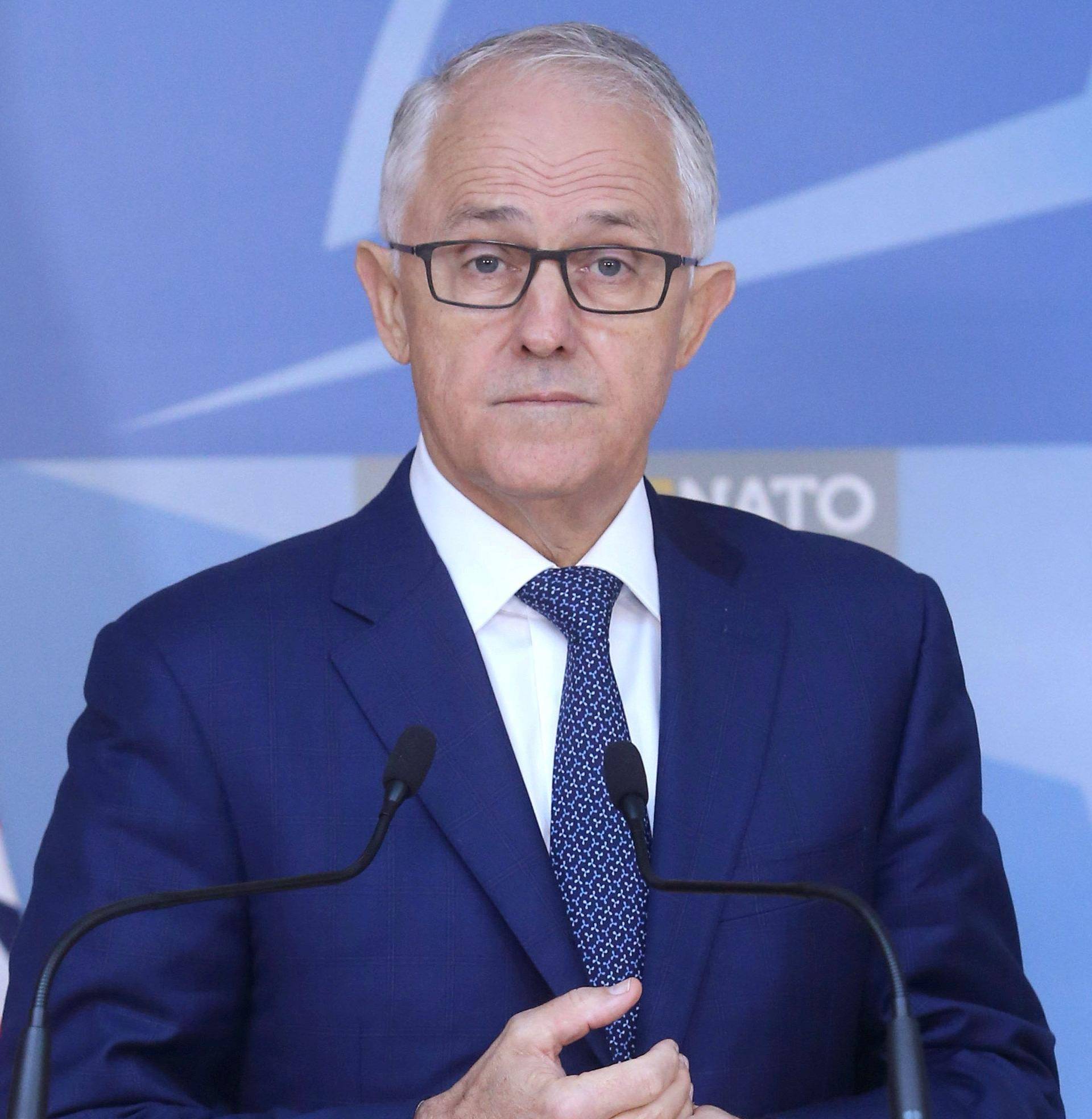 FILE PHOTO: Australian Prime Minister Malcolm Turnbull speaks at a news conference after a meeting with NATO Secretary-General Jens Stoltenberg at the Alliance's headquarters in Brussels
