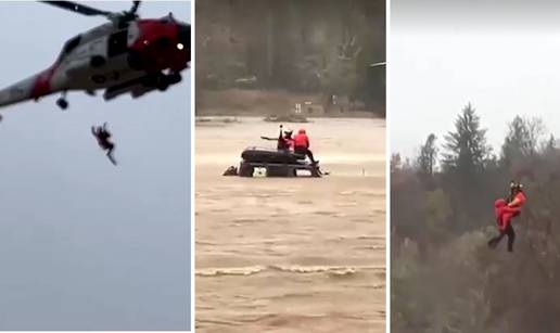 VIDEO Drama u SAD-u: Čovjek u poplavi zapeo na krovu auta, u akciju su poslali helikopter...