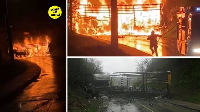 VIDEO Požar progutao kamion kod Vukovara, vozač se spasio