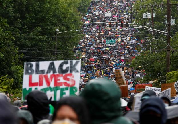 A silent protest march organized by Black Lives Matter Seattle-King County in Seattle