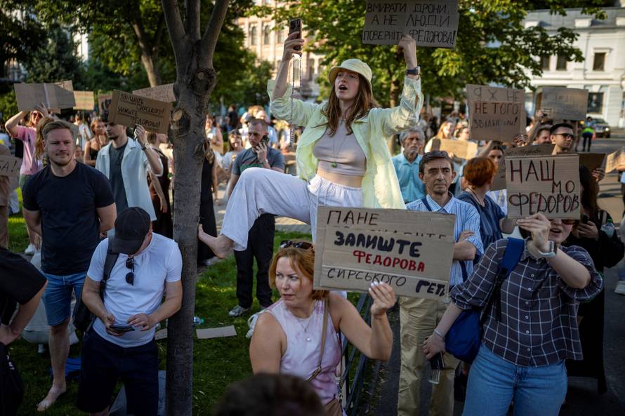 Protest against Ukrainian President Zelenskiy's decision to replace Fedorov as defence minister, in Kyiv