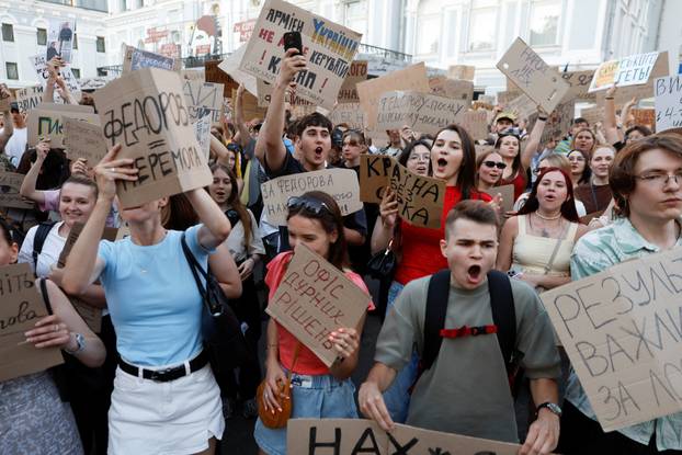 Protest against Ukrainian President Zelenskiy's decision to replace Fedorov as defence minister, in Kyiv