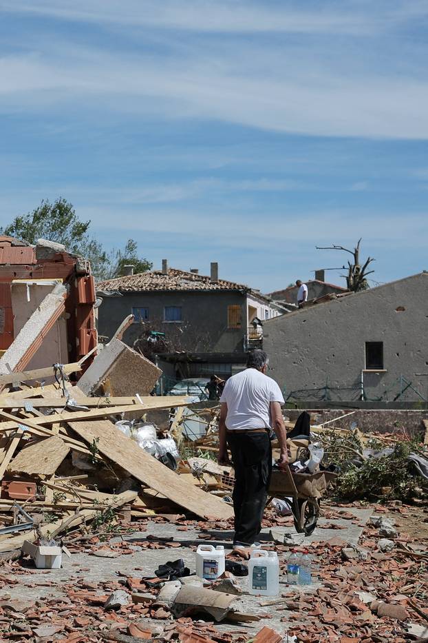 Aftermath of a tornado in Pomas in the Aude region of southern France