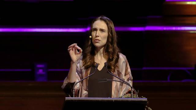 New Zealand Prime Minister Jacinda Ardern delivers a speech entitled "Why Does Good Government Matter?" at Melbourne Town Hall, Melbourne