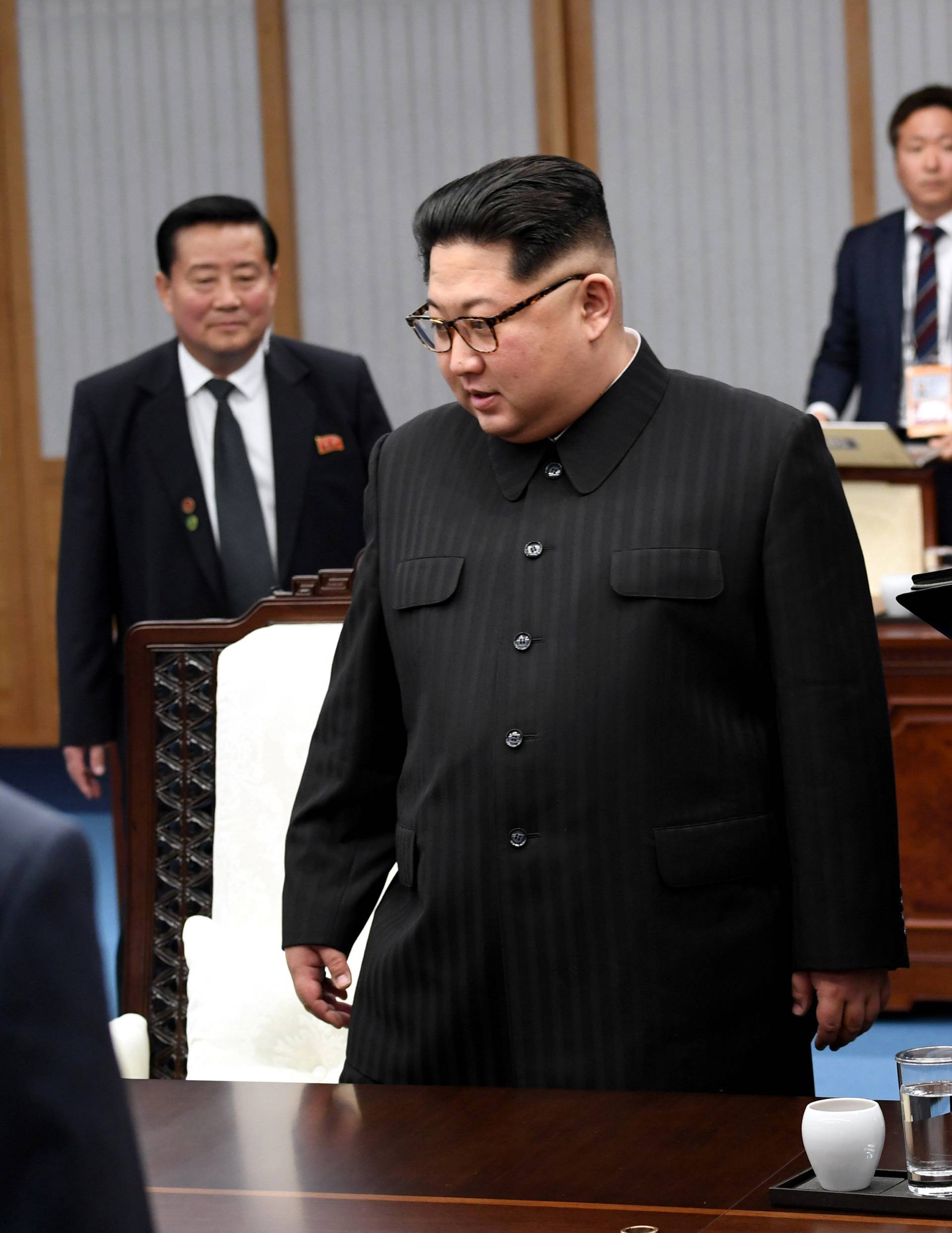 North Korean leader Kim Jong Un and his sister Kim Yo Jong attend a meeting with South Korean President Moon Jae-in at the Peace House