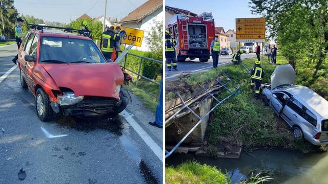 Teška nesreća u Hrastju: Probio ogradu autom i završio u kanalu