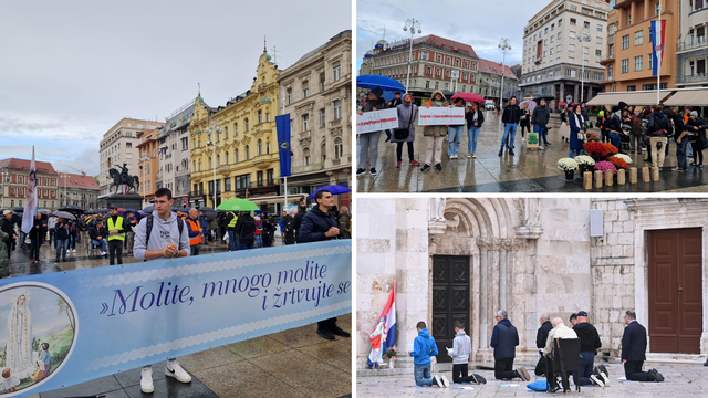 FOTO Molitelji za 'duhovni autoritet' okupili se na kišnom Trgu, bili su i kontraprosvjednici