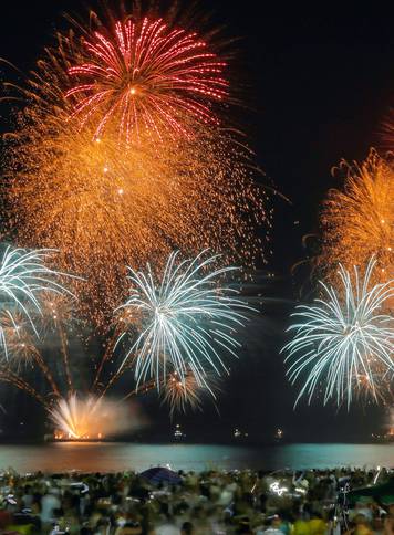 Fireworks explode over Copacabana beach during New Year celebrations in Rio de Janeiro