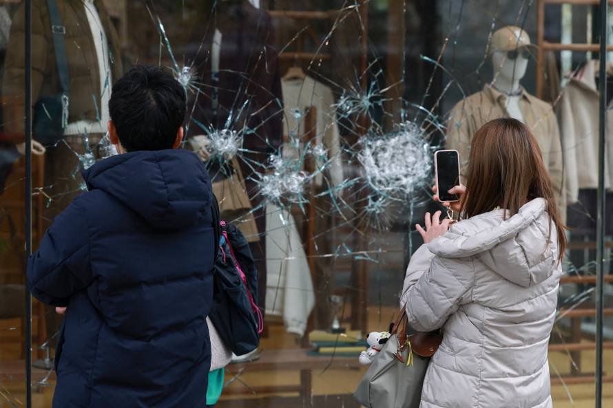 Aftermath of clashes during a national day of protests against the cost of living and rising fuel prices, in Paris