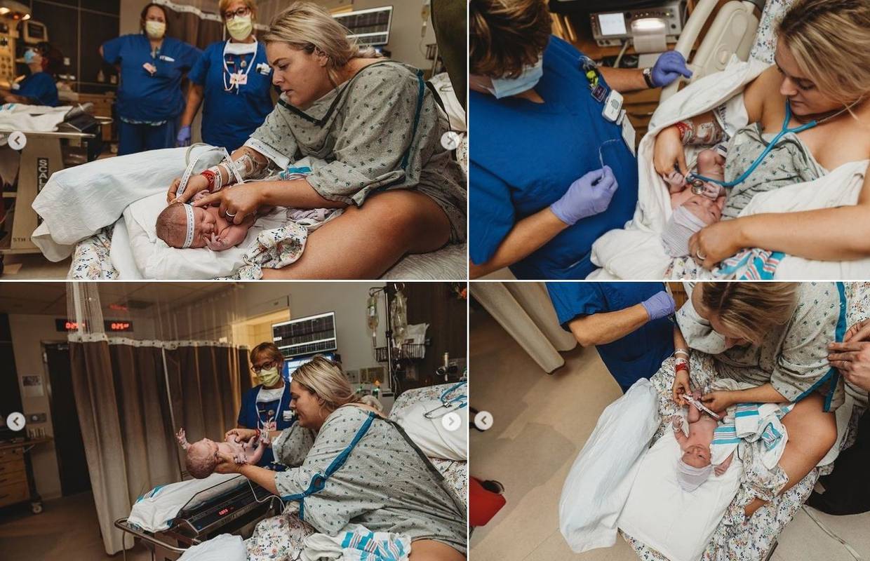 Mama nakon poroda napravila prvi pregled bebe posve sama