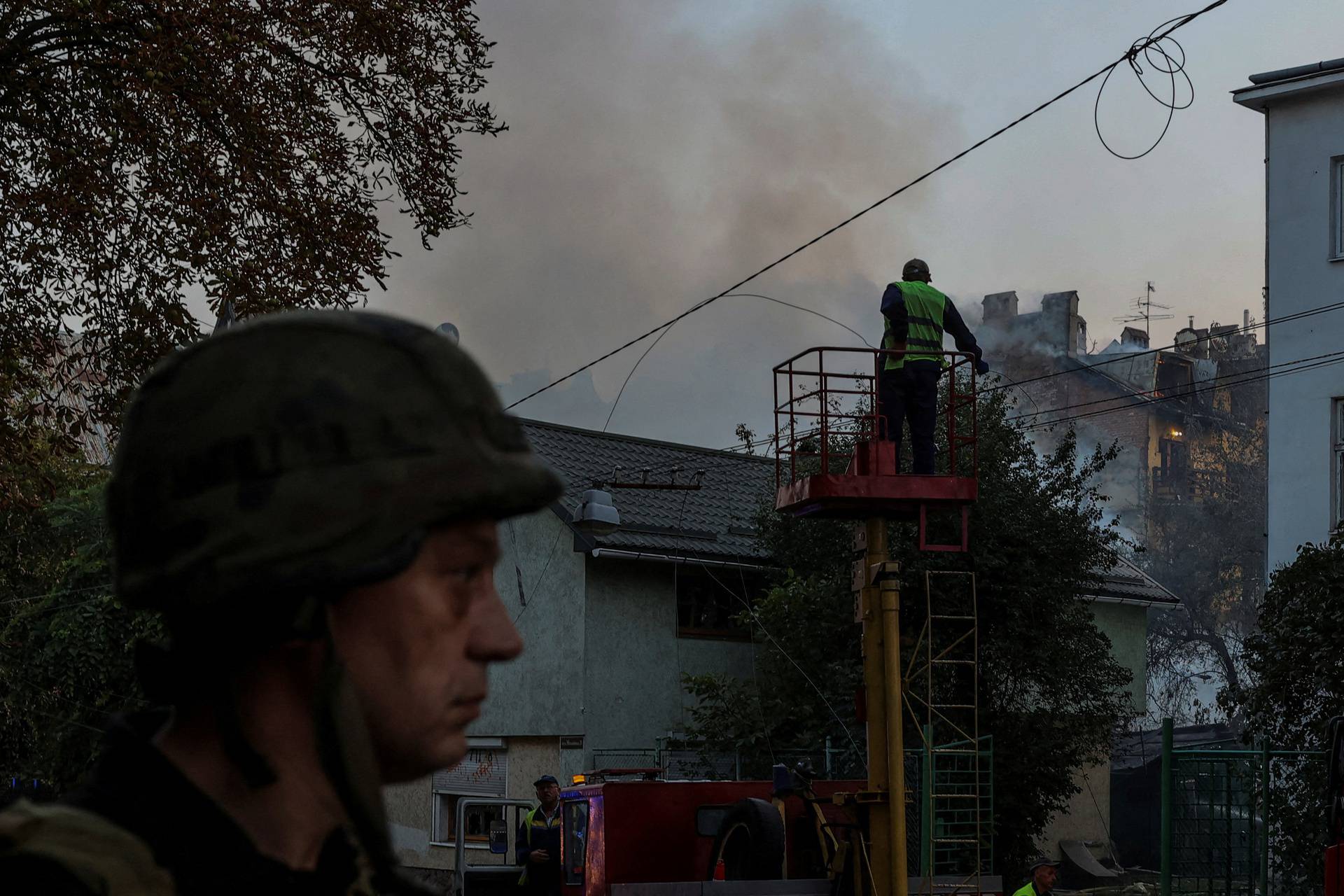 Aftermath of a Russin drone and missile attack in Lviv