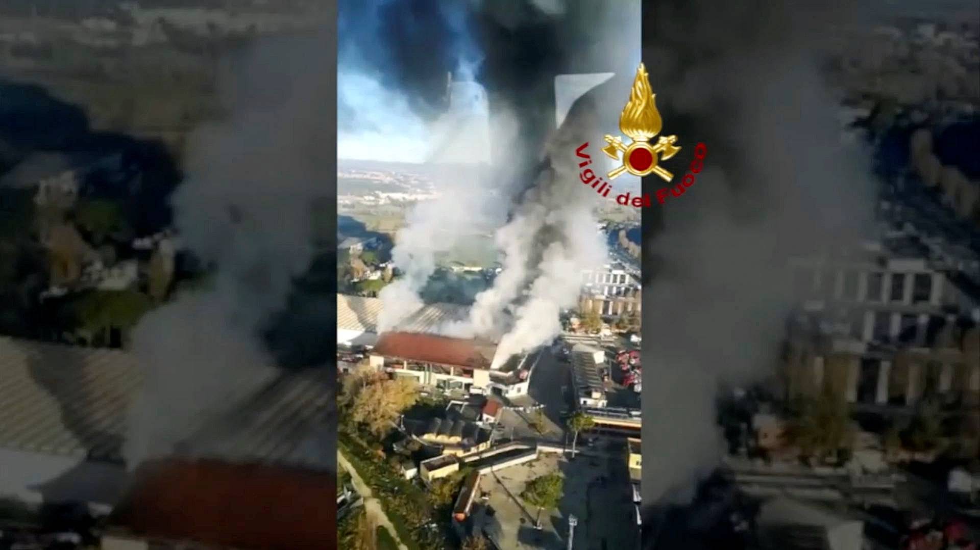 A general view from helicopter shows large fire that has broken out in a municipal rubbish dump on the northern outskirts of Rome