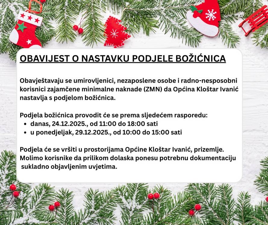 FOTO BOŽIČNO ČUDO Načelnica Kloštar Ivanića: 'Ispričavam se, po božićnice možete već danas'