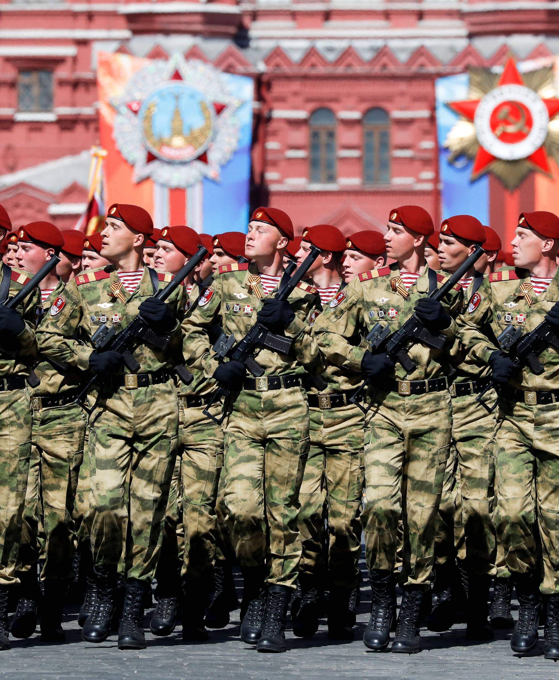 Russian servicemen march during the Victory Day parade at Red Square in Moscow