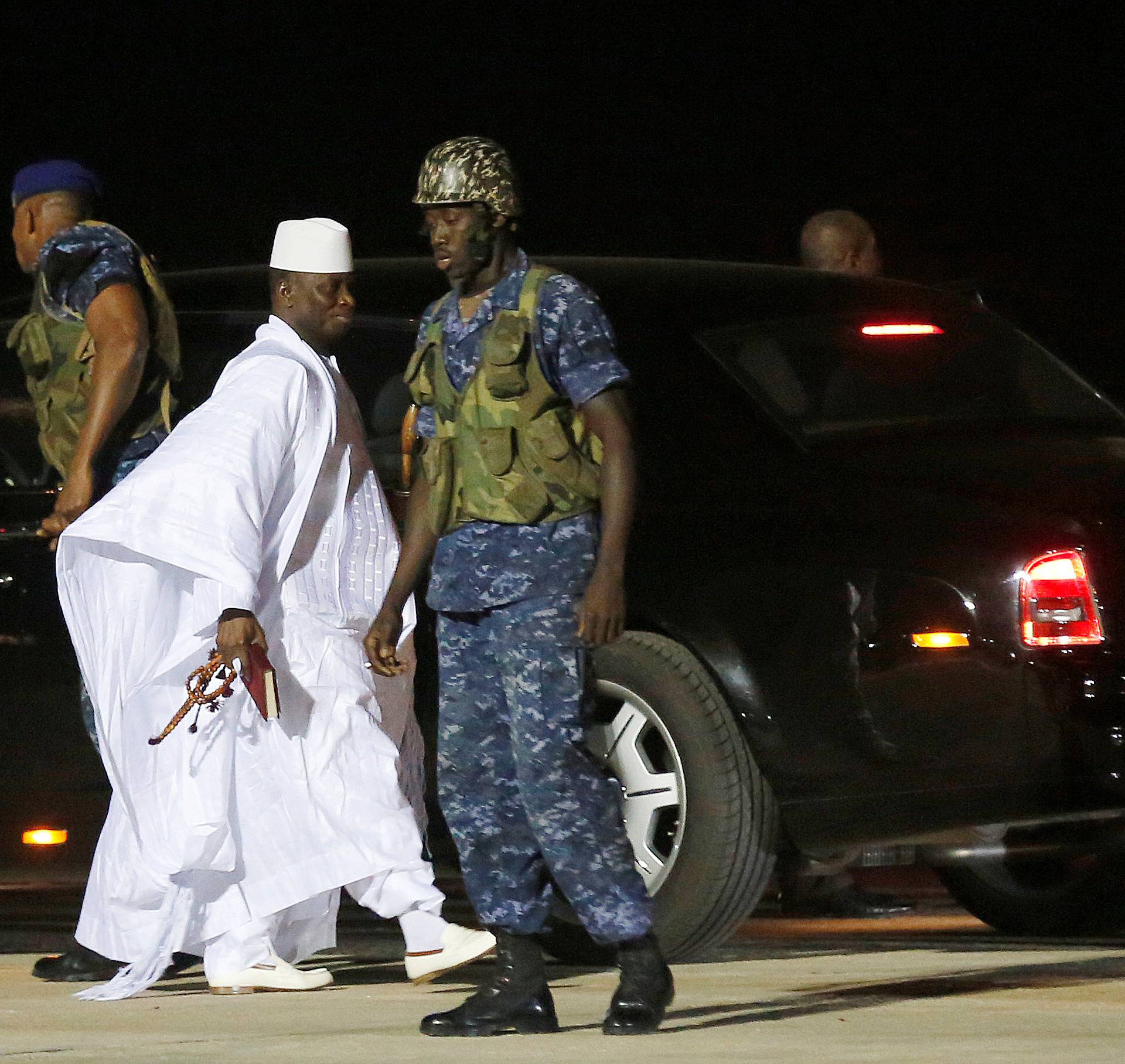 Former Gambian President Yahya Jammeh arrives at the airport before flying into exile from Gambia