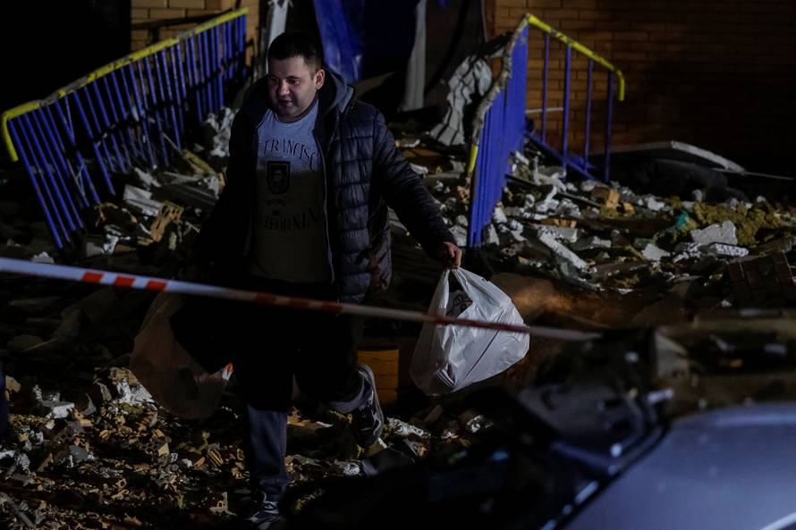 Aftermath of an overnight Russian drone and missile strike in Kyiv