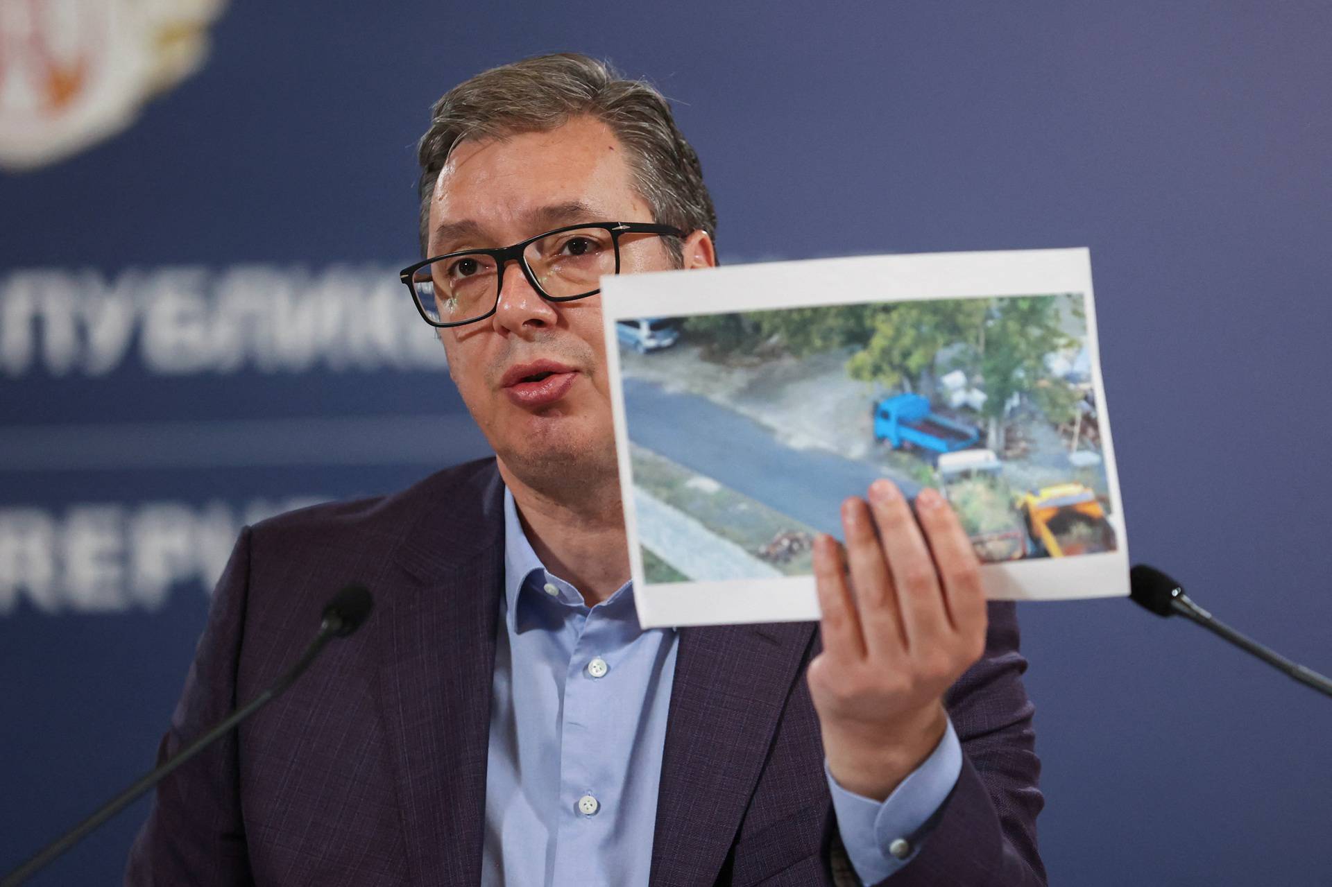 Serbia's President, Aleksandar Vucic speaks during a press conference in Belgrade