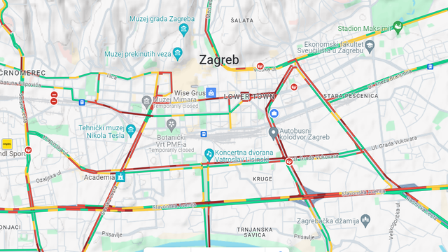 Prometni kaos u Zagrebu, gužve na cestama uoči utakmice...