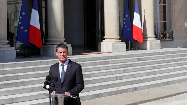 French Prime Minister Manuel Valls delivers a speech in the courtyard of the Elysee Palace in Paris