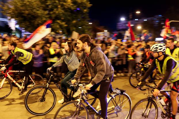 Demonstrators protest to mark the first anniversary of the fatal November 2024 Novi Sad railway station canopy collapse, in Novi Sad