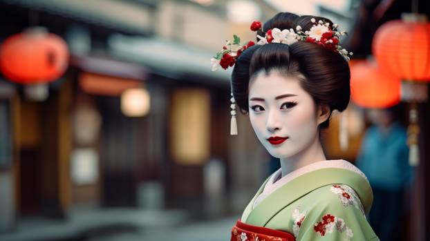 Maiko Geisha Portrait in Gion, Generative AI