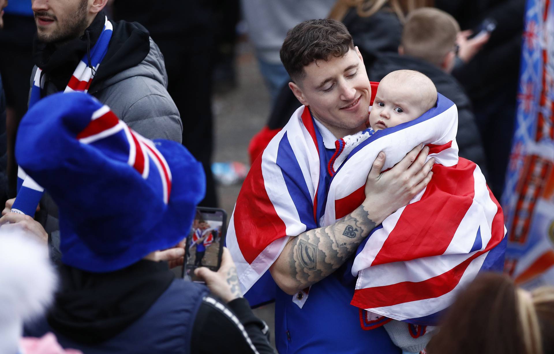 Rangers fans celebrate winning the Scottish Premiership Title