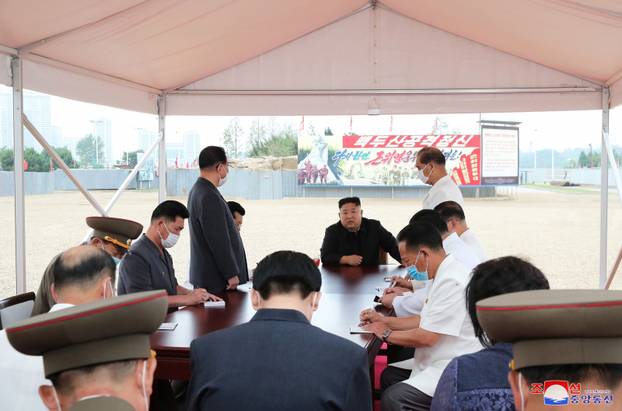 North Korean leader Kim Jong Un gives field guidance to the Pyongyang General Hospital under construction