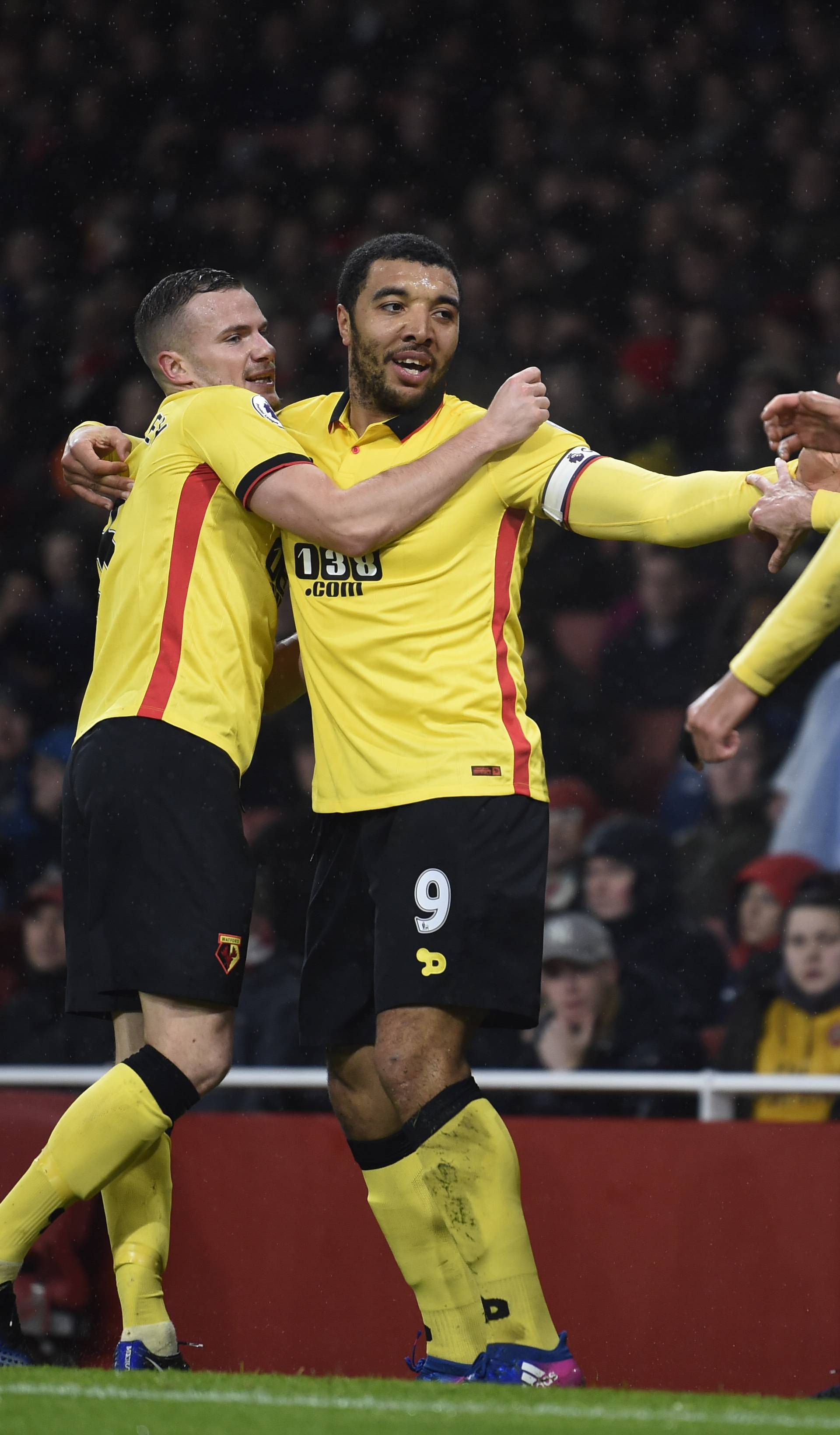 Watford's Troy Deeney celebrates scoring their second goal with teammates