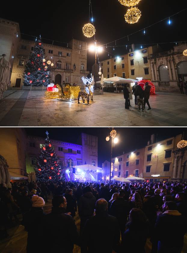 Kombo fotografije dočeka Nove 2020. i 2021. godine u Zadru