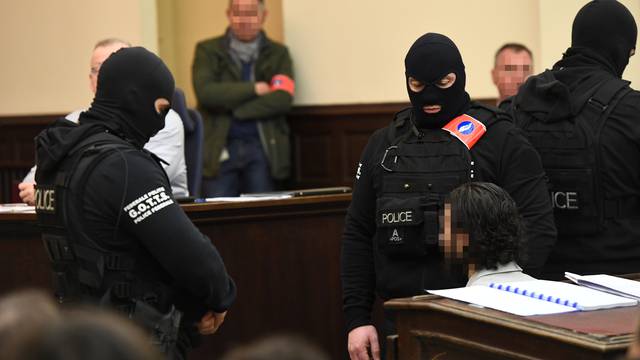 Salah Abdeslam, one of the suspects in the 2015 Islamic State attacks in Paris, appears in court during his trial in Brussels