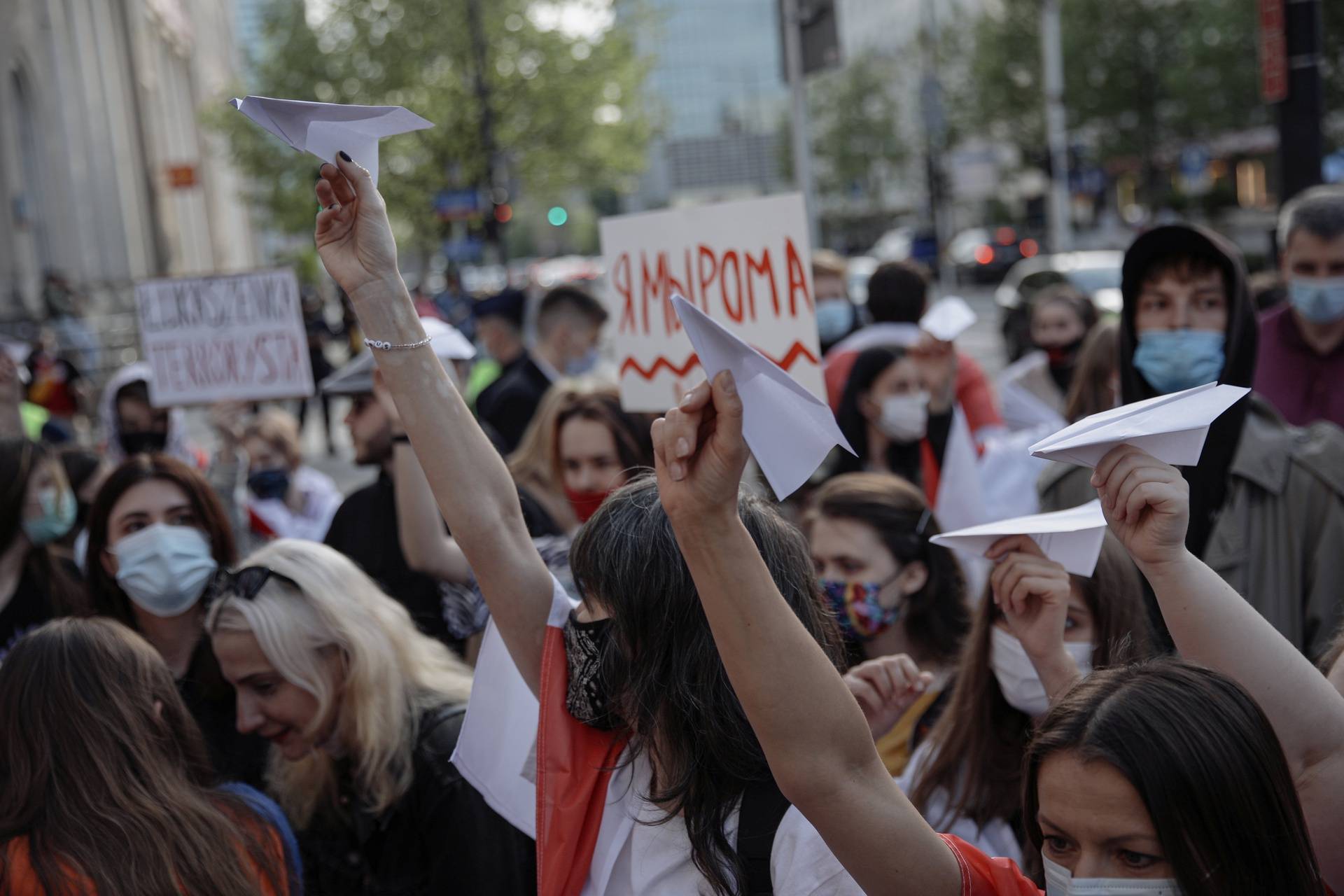 Protest against detention of Belarusian blogger Protasevich, in Warsaw