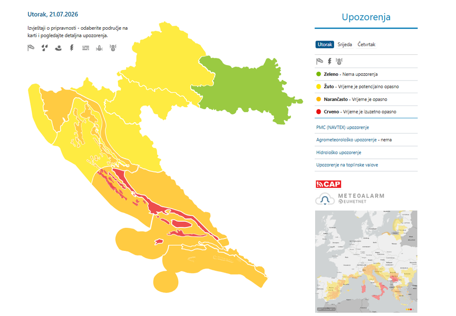 CRVENI ALARM ZA SPLIT Stiže jako grmljavinsko nevrijeme s tučom, kišom i olujnim vjetrom